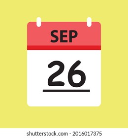 Calendar - September 26 icon illustration isolated vector sign symbol flat design red and white