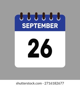 Calendario con recordatorio de Vector de iconos del 26 de septiembre para fechas límite importantes y eventos especiales esta temporada de otoño