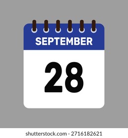 Calendario con recordatorio de Vector de iconos del 28 de septiembre para fechas límite importantes y eventos especiales esta temporada de otoño