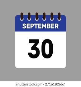 Calendario con recordatorio de Vector de iconos del 30 de septiembre para fechas límite importantes y eventos especiales esta temporada de otoño
