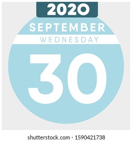 Calendar, September 30th, 2020. Blue color