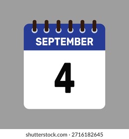 Calendario con recordatorio de Vector de íconos del 4 de septiembre para fechas límite importantes y eventos especiales esta temporada de otoño