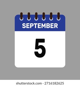 Calendario con recordatorio de Vector de iconos del 5 de septiembre para fechas límite importantes y eventos especiales esta temporada de otoño