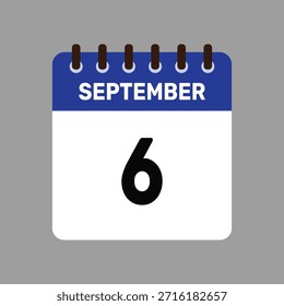 Calendario con recordatorio de Vector de iconos del 6 de septiembre para fechas límite importantes y eventos especiales esta temporada de otoño