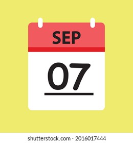 Calendar - September 7 icon illustration isolated vector sign symbol flat design red and white