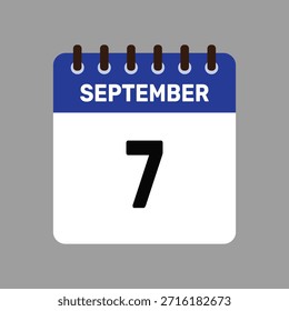 Calendario con recordatorio de Vector de íconos del 7 de septiembre para fechas límite importantes y eventos especiales esta temporada de otoño