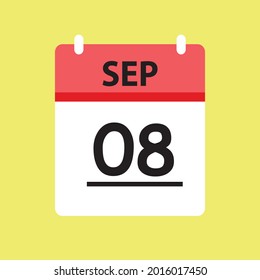Calendar - September 8 icon illustration isolated vector sign symbol flat design red and white