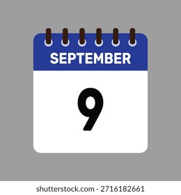 Calendario con recordatorio de Vector de iconos del 9 de septiembre para fechas límite importantes y eventos especiales esta temporada de otoño
