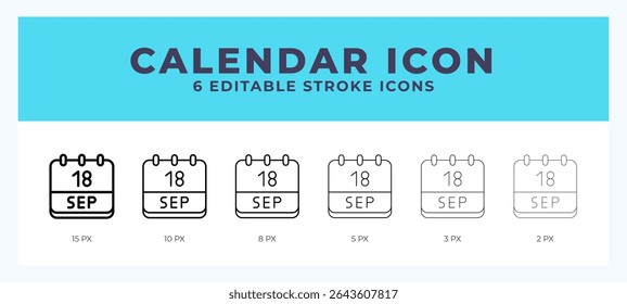Calendar september icon in thin line. Bold line. Regular line. Editable stroke.