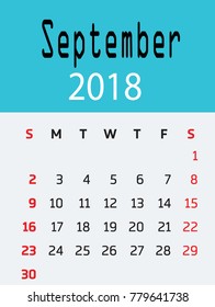 Calendar of september ,
Monthly Calendar with Holidays.