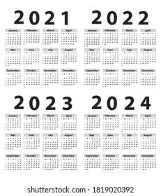 Calendar Set 2021 2022 2023 2024 Stock Vector (Royalty Free) 1819020392 ...