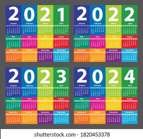 Calendar Set 2021 2022 2023 2024 Stock Vector (Royalty Free) 1820453378 ...