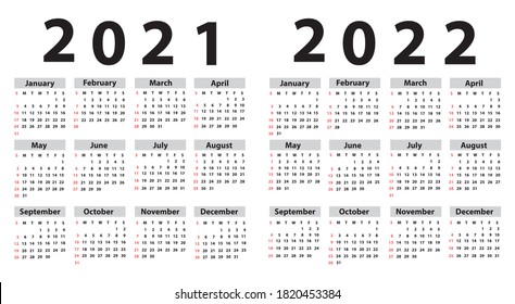 Calendar set 2021; 2022; 2023; 2024; starting from Sunday. Vector illustration