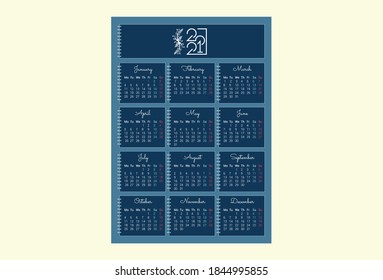 Conjunto de calendarios
Diseño de plantilla de Calendar 2021, calendario anual de 12 meses establecido en 2021, fondo azul, folleto de negocios, medios de impresión, publicidad, plantilla de diseño simple, ilustración vectorial