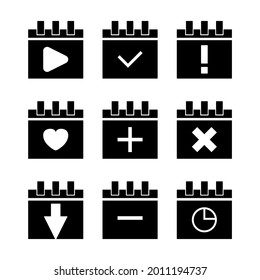 Calendar set Black flat icon vector