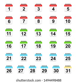 calendar set; day1-31 isolated on white background. vector illustration