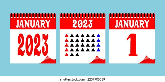 Calendar set icon. 1 January 2023. Days of the year. Vector illustration sign label. Event schedule date. Meeting appointment time. Agenda plan. Planner diary in a minimalism style. 