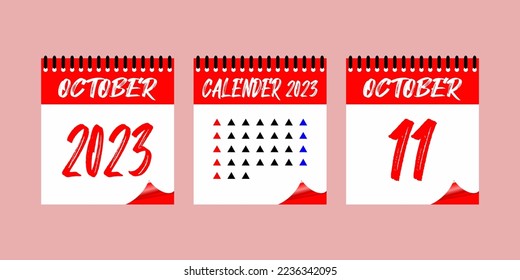 Calendar set icon.  11 October 2023. Days of the year. Vector illustration sign label. Event schedule date. Meeting appointment time. Agenda plan. Planner diary in a minimalism style.