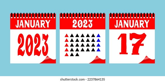 Calendar set icon. 17 January 2023. Days of the year. Vector illustration sign label. Event schedule date. Meeting appointment time. Agenda plan. Planner diary in a minimalism style.