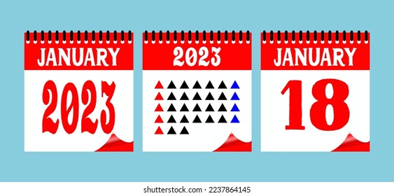 Calendar set icon. 18 January 2023. Days of the year. Vector illustration sign label. Event schedule date. Meeting appointment time. Agenda plan. Planner diary in a minimalism style.