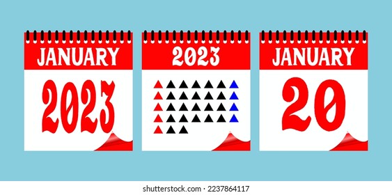 Calendar set icon. 20 January 2023. Days of the year. Vector illustration sign label. Event schedule date. Meeting appointment time. Agenda plan. Planner diary in a minimalism style.