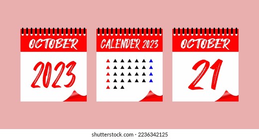 Calendar set icon.  21 October 2023. Days of the year. Vector illustration sign label. Event schedule date. Meeting appointment time. Agenda plan. Planner diary in a minimalism style.