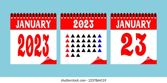 Calendar set icon. 23 January 2023. Days of the year. Vector illustration sign label. Event schedule date. Meeting appointment time. Agenda plan. Planner diary in a minimalism style.