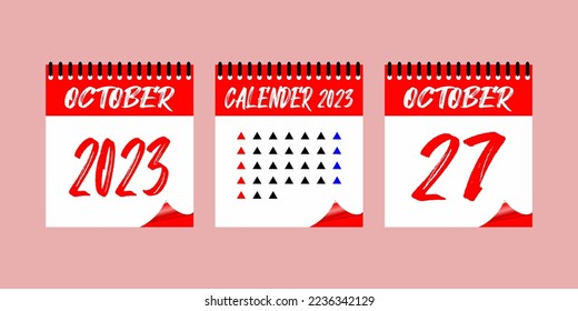 Calendar set icon.  27 October 2023. Days of the year. Vector illustration sign label. Event schedule date. Meeting appointment time. Agenda plan. Planner diary in a minimalism style.