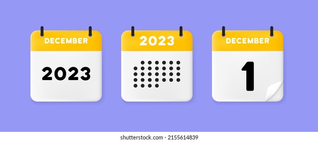 Calendar set icon. 3 calendars on a blue background with December, 2022, 1 number text. Reminder. Date management concept. Vector line icon for Business and Advertising
