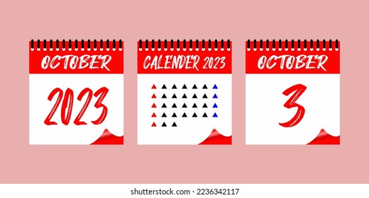 Calendar set icon.  3 October 2023. Days of the year. Vector illustration sign label. Event schedule date. Meeting appointment time. Agenda plan. Planner diary in a minimalism style.