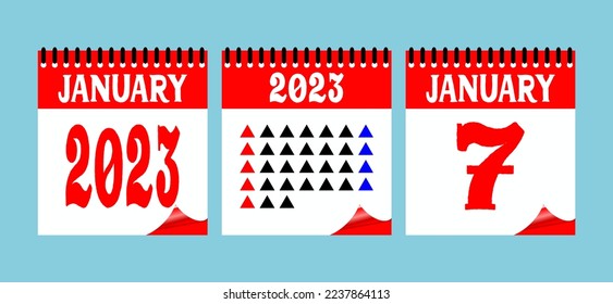 Calendar set icon. 7 January 2023. Days of the year. Vector illustration sign label. Event schedule date. Meeting appointment time. Agenda plan. Planner diary in a minimalism style.