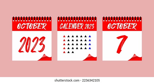 Calendar set icon.  7 October 2023. Days of the year. Vector illustration sign label. Event schedule date. Meeting appointment time. Agenda plan. Planner diary in a minimalism style.