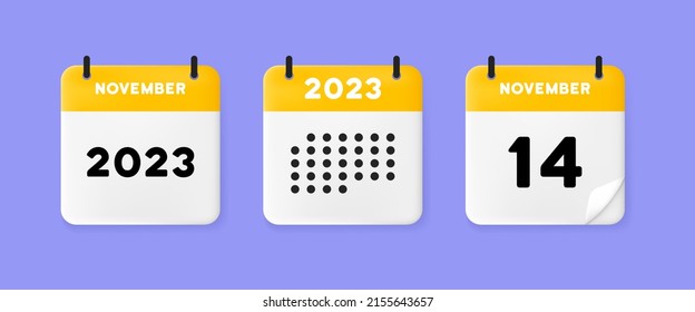 Icono de conjunto de calendarios. Calendario en un fondo azul con 14 de noviembre de 2022, 14 números de texto. Recordatorio. Concepto de gestión de fechas. Icono de línea de vector para negocios y publicidad