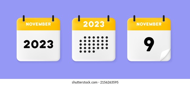 Calendar set icon. Calendar on a blue background with nine november, 2022, 9 number text. Reminder. Date menegement concept. Vector line icon for Business and Advertising