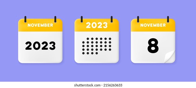 Icono de conjunto de calendarios. Calendario en un fondo azul con 8 de noviembre de 2022, 8 números de texto. Recordatorio. Concepto de citas. Icono de línea de vector para negocios y publicidad