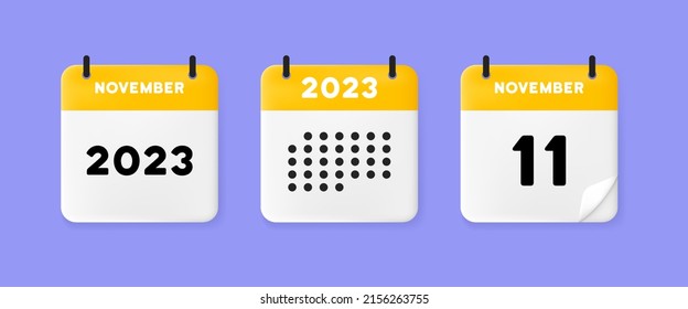 Icono de conjunto de calendarios. Calendario en un fondo azul con once de noviembre de 2022, 11 números de texto. Recordatorio. Concepto de citas. Icono de línea de vector para negocios y publicidad