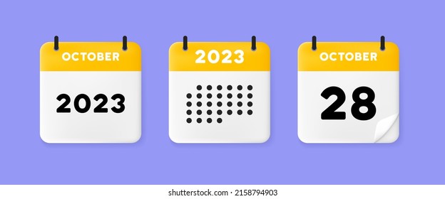 Calendar set icon. Calendar on a blue background with twenty eight october, 2023, 28 number text. Reminder. Date menegement concept. Vector line icon for Business and Advertising