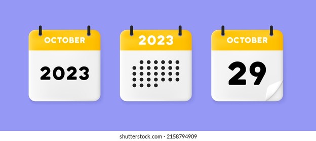 Icono de conjunto de calendarios. Calendario en un fondo azul con 29 de octubre de 2023, 29 números de texto. Recordatorio. Concepto de citas. Icono de línea de vector para negocios y publicidad