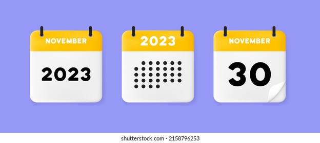 Kalendersatz-Symbol Kalender auf blauem Hintergrund mit 30. November 2023, 30 Zahlentext. Erinnerung. Konzept der Datumserweiterung. Vektorsymbol für Unternehmen und Werbung