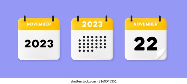 Calendar set icon. Calendar on a blue background with Twenty two november, 2023, 22 number text. Reminder. Date menegement concept. Vector line icon for Business and Advertising