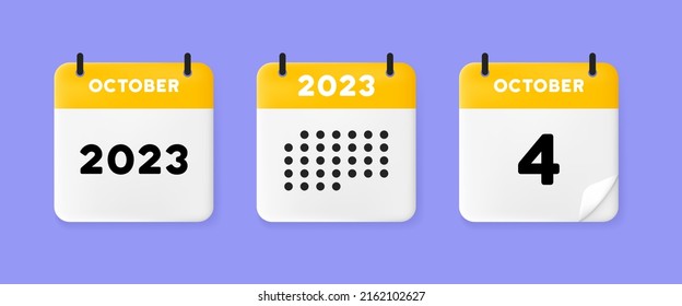 Calendar set icon. Calendar on a blue background with four october, 2023, 4 number text. Reminder. Date management concept. Vector line icon for Business and Advertising.