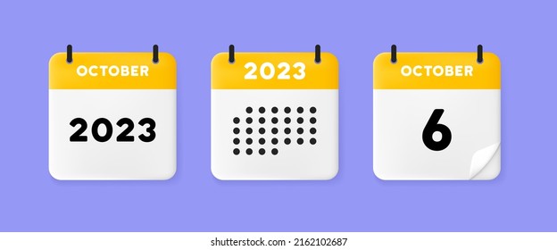Calendar set icon. Calendar on a blue background with six october, 2023, 6 number text. Reminder. Date management concept. Vector line icon for Business and Advertising.
