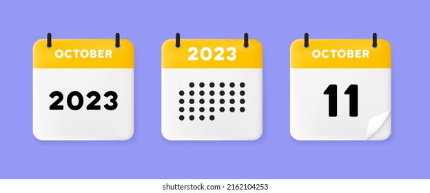 Calendar set icon. Calendar on a blue background with eleven october, 2023, 11 number text. Reminder. Date management concept. Vector line icon for Business and Advertising.
