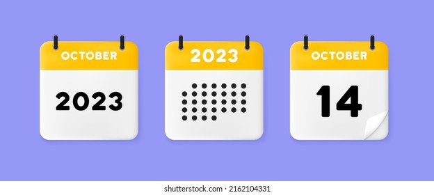Calendar set icon. Calendar on a blue background with fourteen october, 2023, 14 number text. Reminder. Date management concept. Vector line icon for Business and Advertising.