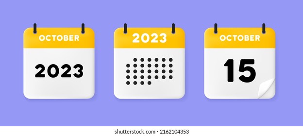 Calendar set icon. Calendar on a blue background with fifteen october, 2023, 15 number text. Reminder. Date management concept. Vector line icon for Business and Advertising.