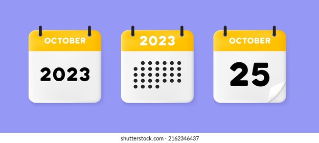 Calendar set icon. Calendar on a blue background with twenty five october, 2023, 25 number text. Reminder. Date management concept. Vector line icon for Business and Advertising.