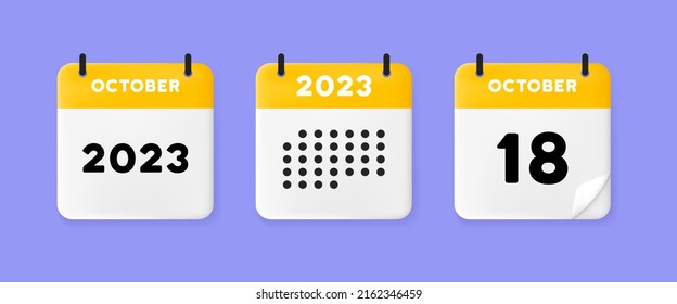 Icono de conjunto de calendarios. Calendario en un fondo azul con 18 de octubre de 2023, 18 números de texto. Recordatorio. Concepto de gestión de fechas. Icono de línea de vector para negocios y publicidad.