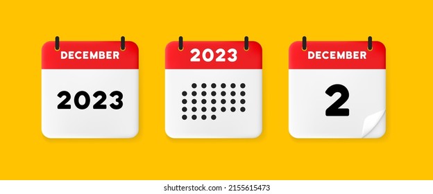 Calendar set icon. Calendar on a yellow background with December, 2022, 2 text. Reminder. Date management concept. Vector line icon for Business and Advertising