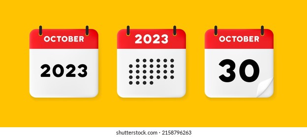 Calendar set icon. Calendar on a yellow background with thirty october, 2023, 30 number text. Reminder. Date menegement concept. Vector line icon for Business and Advertising