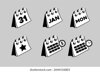 Calendar set icon or schedule agenda pictogram line outline art and flat cartoon illustration isolated
